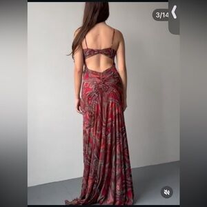 bcbgmaxazria dress y2k mesh paisley cutout red sequin gown party prom formal